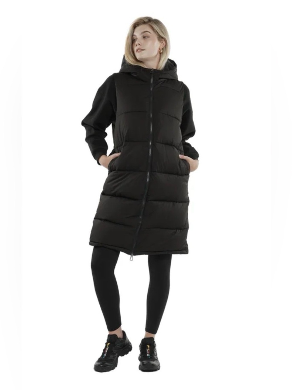 Puffit London Hooded Black Long Puffer Vest - Picture 4 of 16